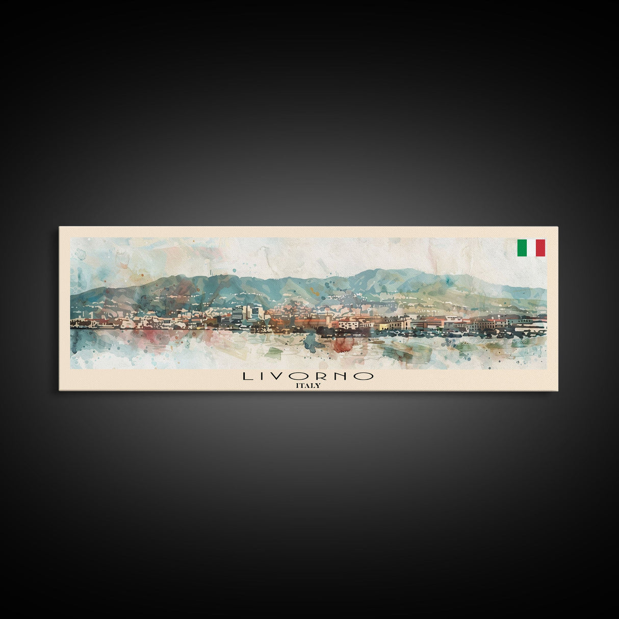 Livorno Italy Panoramic Travel Poster, Framed Canvas Print or Metal Wall Art, Travel Art, Home Decor, Panoramic Painting, Midcentury Art