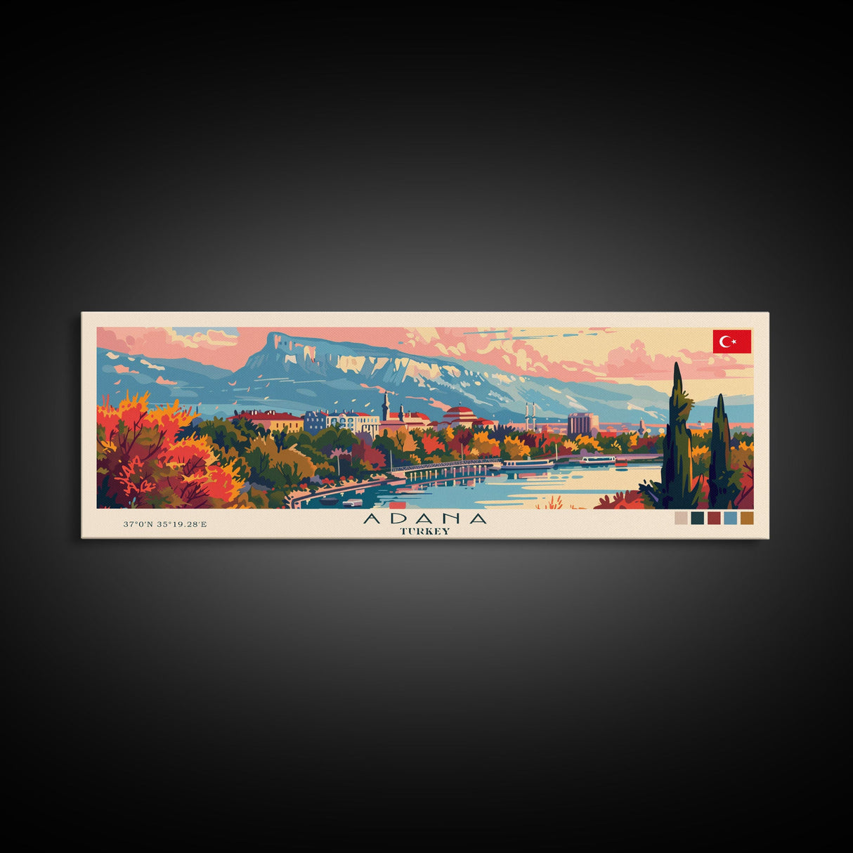 Adana Turkey Travel Art, City Art, Framed Canvas Print or Metal Wall Art, Europe Travel Poster, Panoramic Wall Art, Extra Wide Wall Art