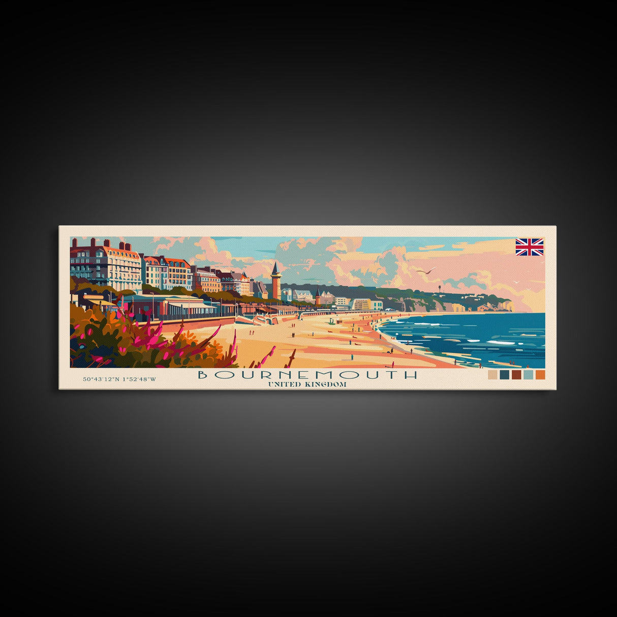 Bournemouth United Kingdom Wall Art, Panoramic Travel Poster, Panoramic Framed Canvas Print, City Wall Art, Wall Hanging Home Decor, Travel Art
