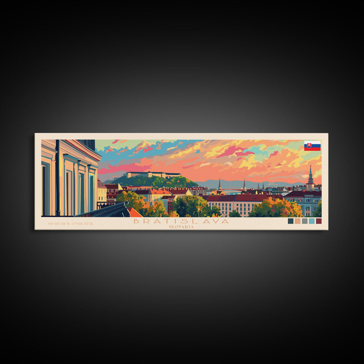 Bratislava Slovakia Wall Art, Panoramic Travel Poster, Panoramic Framed Canvas Print, City Wall Art, Wall Hanging Home Decor, Travel Art