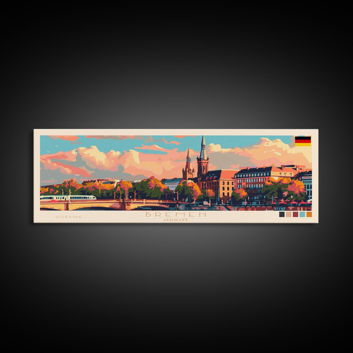 Bremen Germany Wall Art, Panoramic Travel Poster, Panoramic Framed Canvas Print, City Wall Art, Wall Hanging Home Decor, Travel Art