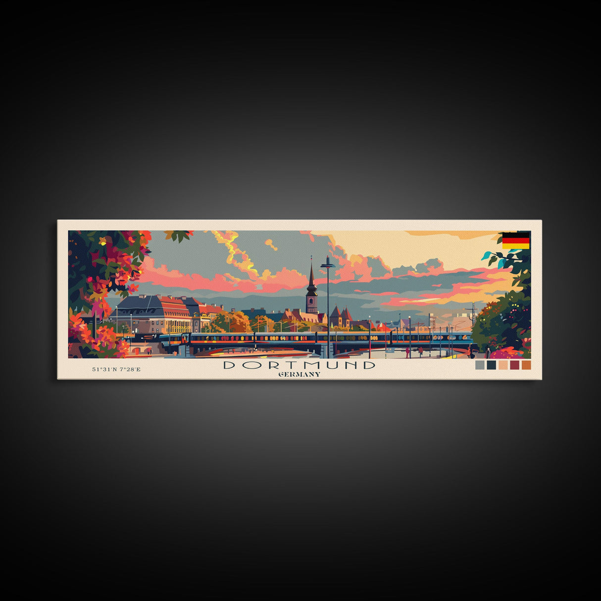 Dortmund Germany Wall Art, Panoramic Travel Poster, Panoramic Framed Canvas Print, City Wall Art, Wall Hanging Home Decor, Travel Art