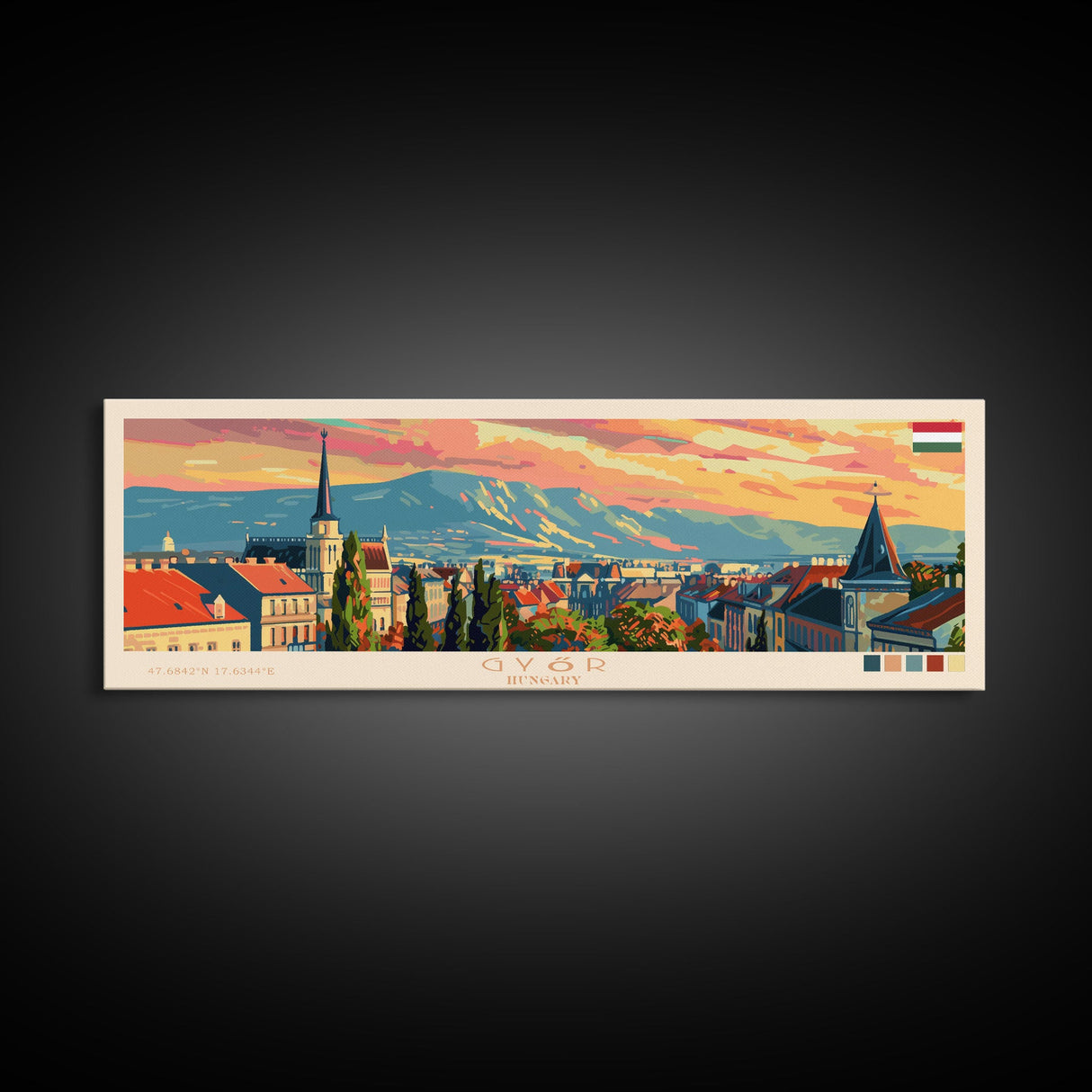 Gyor Hungary Wall Art, Panoramic Travel Poster, Panoramic Framed Canvas Print, City Wall Art, Wall Hanging Home Decor, Travel Art