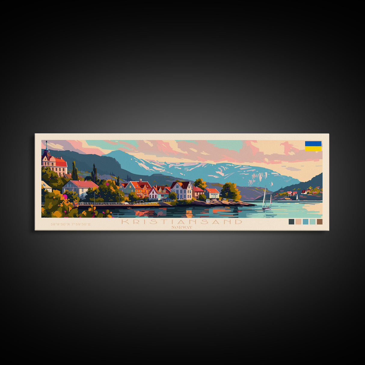 Kristiansand Norway Wall Art, Panoramic Travel Poster, Panoramic Framed Canvas Print, City Wall Art, Wall Hanging Home Decor, Travel Art