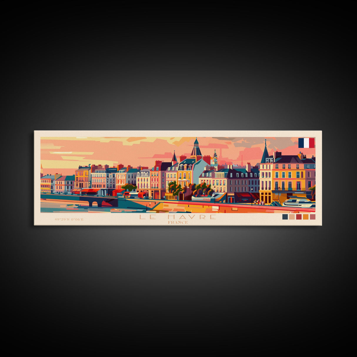 Le Havre France Panoramic Travel Poster, Framed Canvas Print or Metal Wall Art, Travel Art, Home Decor, Panoramic Painting, Midcentury Art