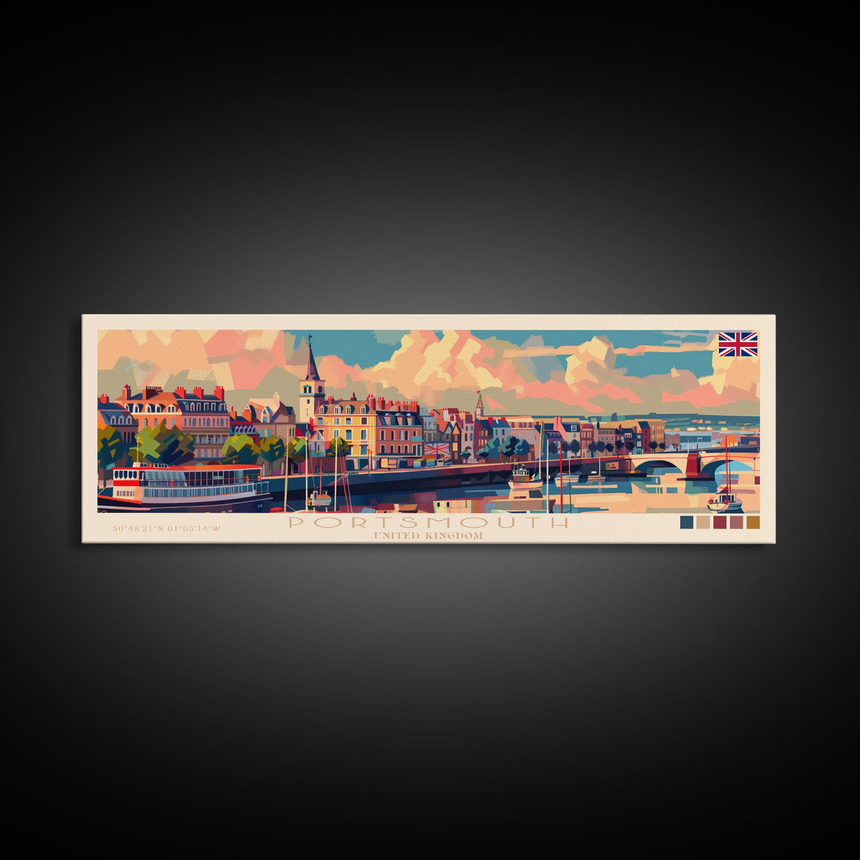 Portsmouth United Kingdom Wall Art, Panoramic Travel Poster, Panoramic Framed Canvas Print, City Wall Art, Wall Hanging Home Decor, Travel Art