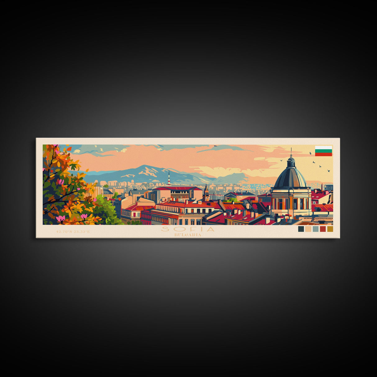 Sofia Bulgaria Wall Art, Panoramic Travel Poster, Panoramic Framed Canvas Print, City Wall Art, Wall Hanging Home Decor, Travel Art