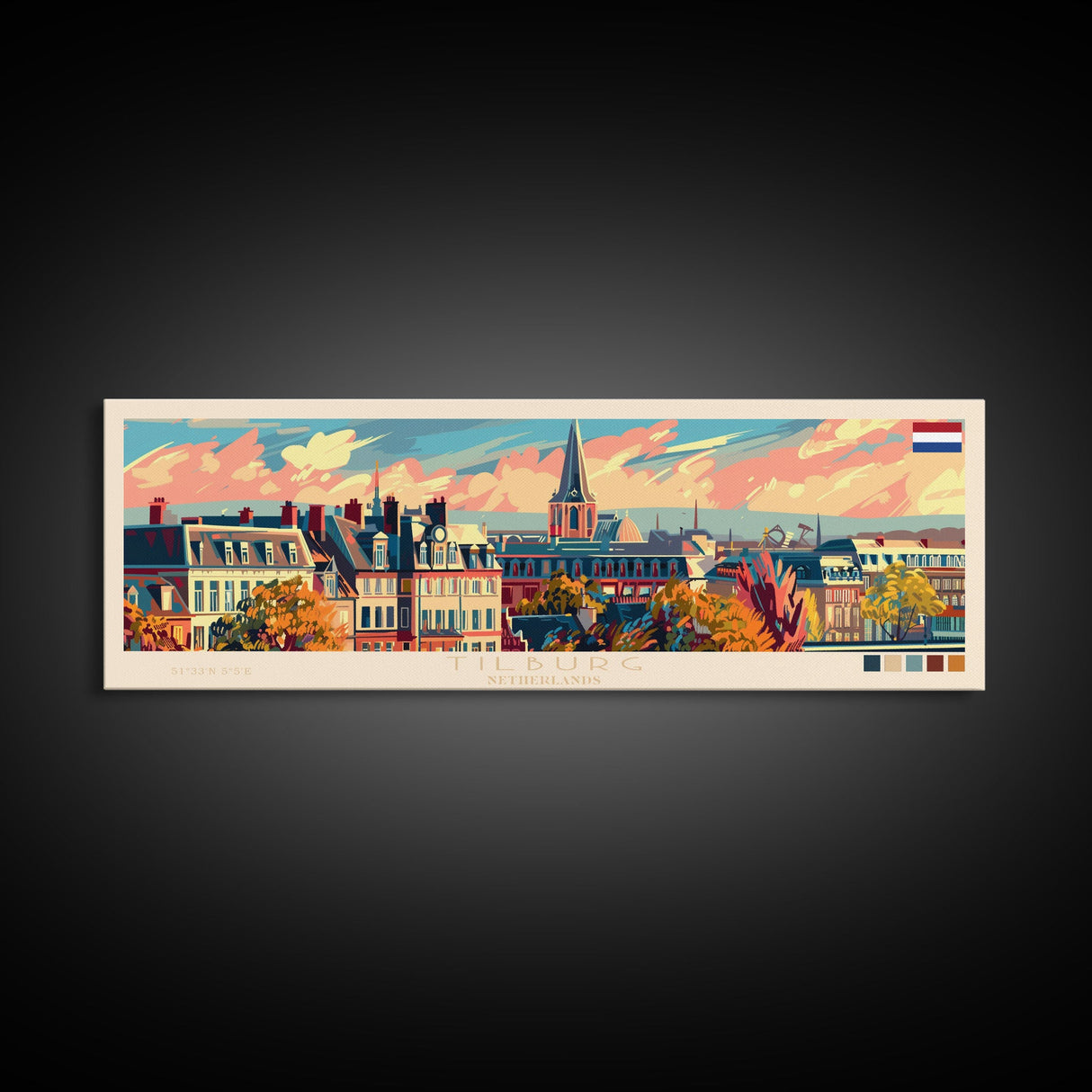 Tilburg Netherlands Wall Art, Panoramic Travel Poster, Panoramic Framed Canvas Print, City Wall Art, Wall Hanging Home Decor, Travel Art
