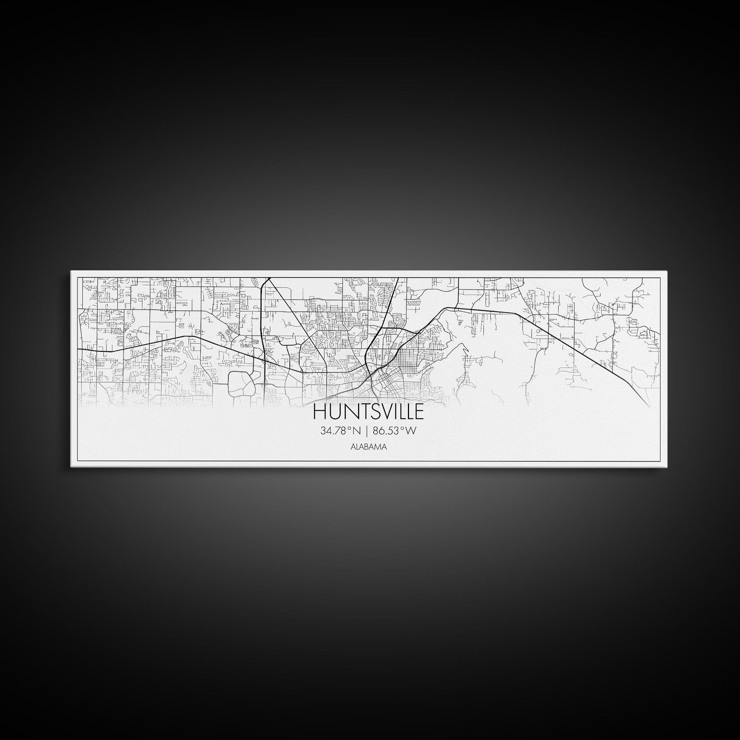 Panoramic Huntsville City Map, Alabama Art, Map Print, Minimalist Wall Art, Canvas Art, Housewarming Gift, Street Map Art, Closing Gift