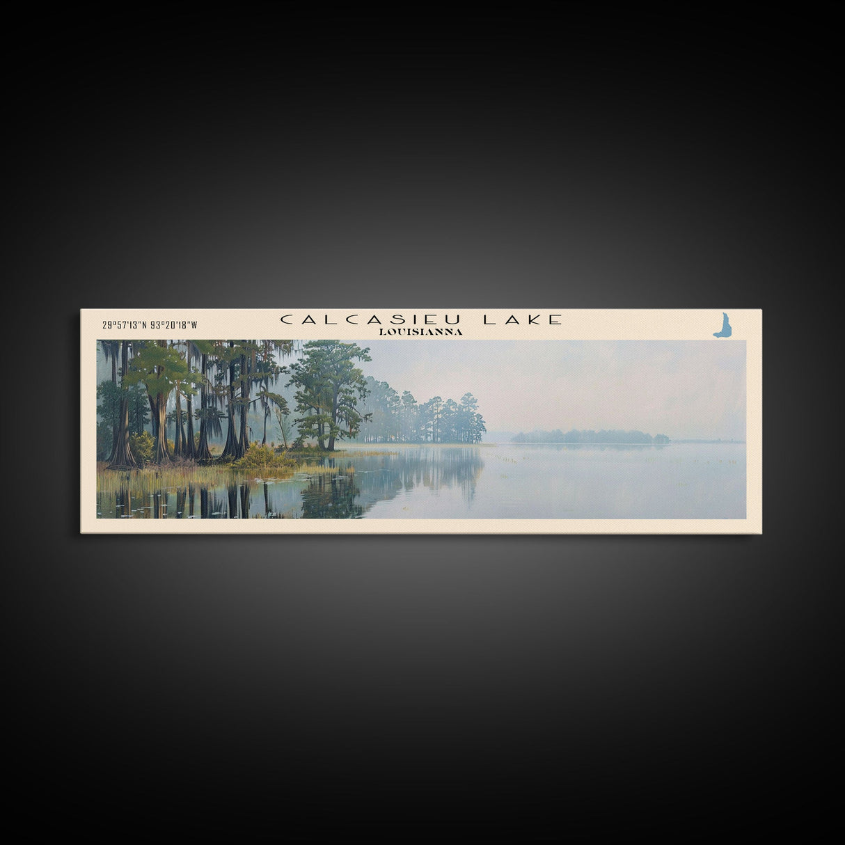 Calcasieu Lake Framed Canvas Print, Lake House Art, Panoramic Wall Art, Travel Poster, Minimalist Lake Painting, Home Decor