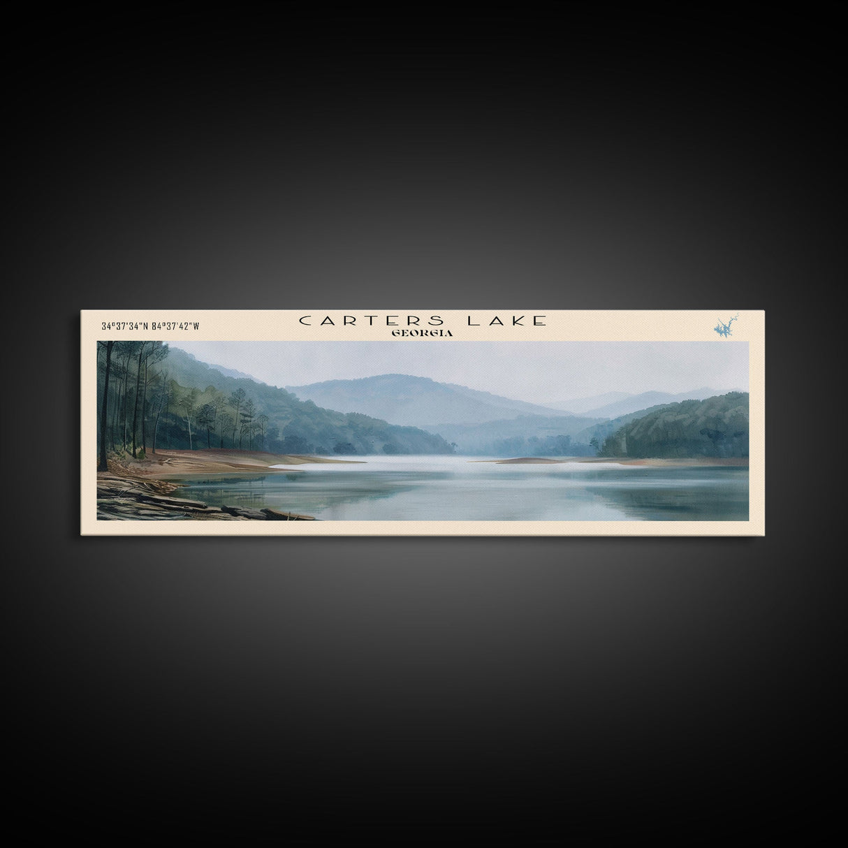 Carters Lake Georgia Framed Canvas Print, Panoramic Lake House Decor, Wall Art, Travel Poster, Rustic Lake Painting, Nature Art
