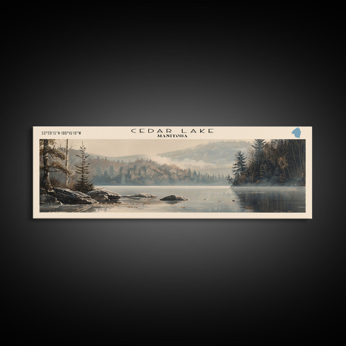 Cedar Lake Framed Canvas Print, Panoramic Lake House Decor, Wide Wall Art, Travel Poster, Rustic Lake Painting, Nature Art