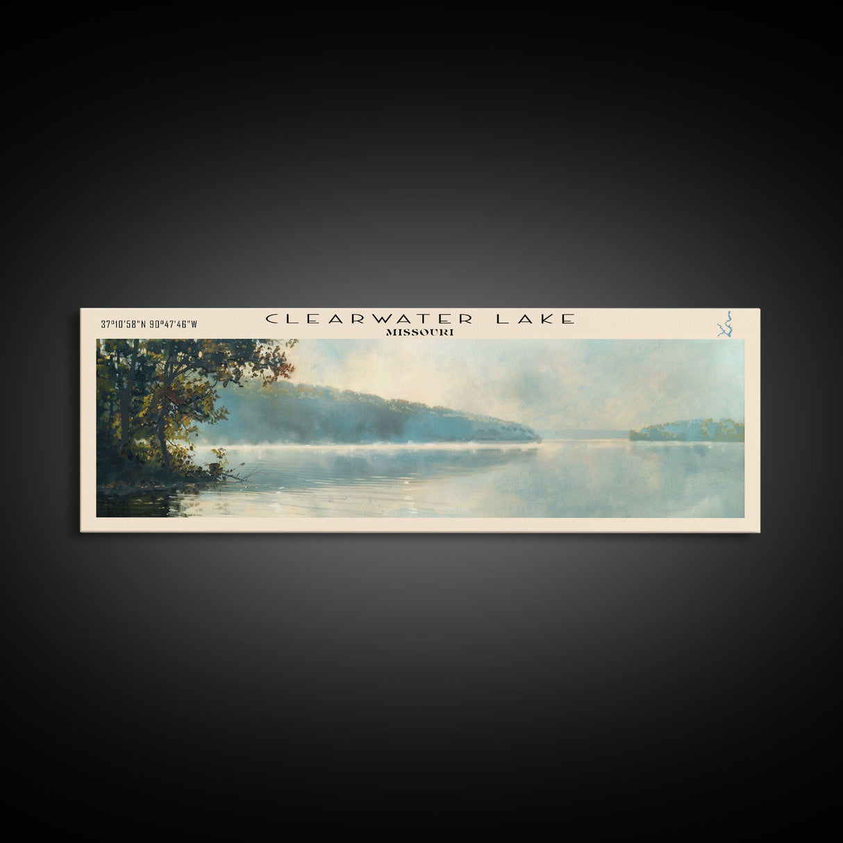Clearwater Lake Framed Canvas Print, Lake House Art, Panoramic Travel Poster, Wide Wall Art, Modern Lake Painting, Home Decor