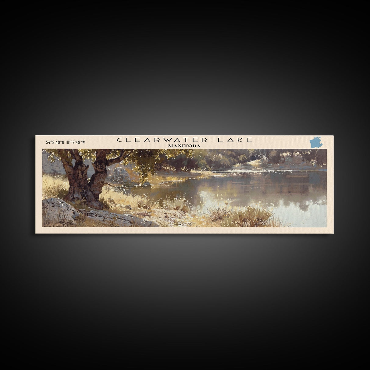 Clearwater Lake Framed Canvas Print, Lake House Art, Panoramic Travel Poster, Wide Wall Art, Modern Lake Painting, Home Decor
