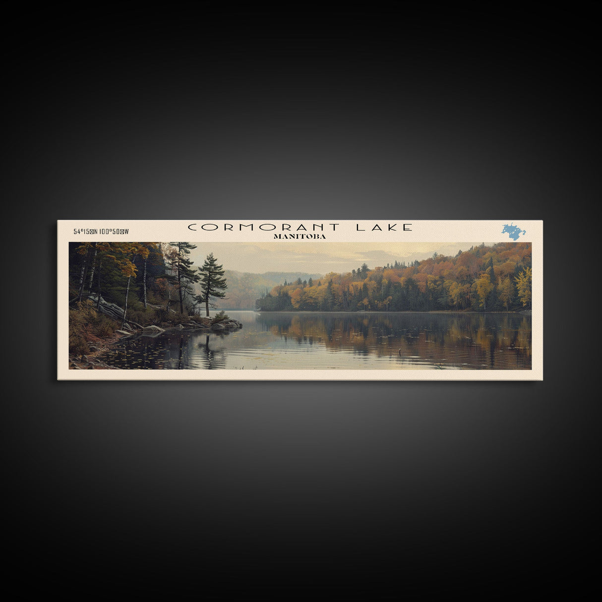 Cormorant Lake Framed Canvas Print, Lake House Decor, Panoramic Wide Art, Travel Poster, Rustic Lake Painting, Home Decor