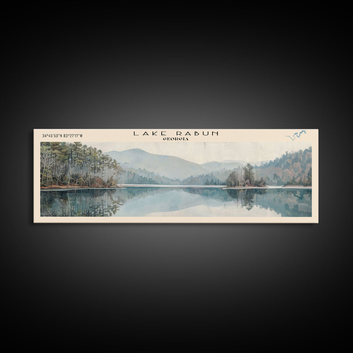 Lake Rabun Georgia Framed Canvas Print, Lake House Decor, Panoramic Wall Art, Travel Poster, Serene Landscape Painting, Living Room Decor