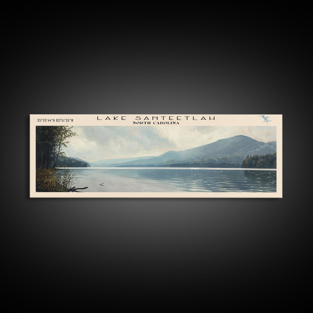 Lake Santeetlah, Boho Art, Serene Landscape, Travel Poster Art, Wall Art, Home Decor, Nature Scene, Lake Painting, Minimalist Art, Modern Art, Travel Print, Framed Canvas Print, Lake House Decor, Panoramic Print