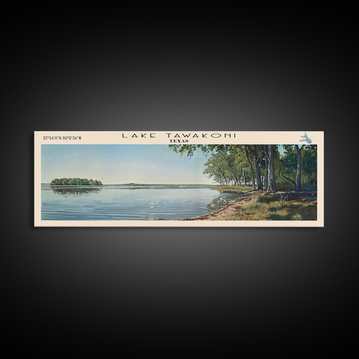 Lake Tawakoni Texas Framed Canvas Print, Lake House Decor, Panoramic Wall Art, Travel Poster, Stunning Landscape Painting, Bedroom Decor