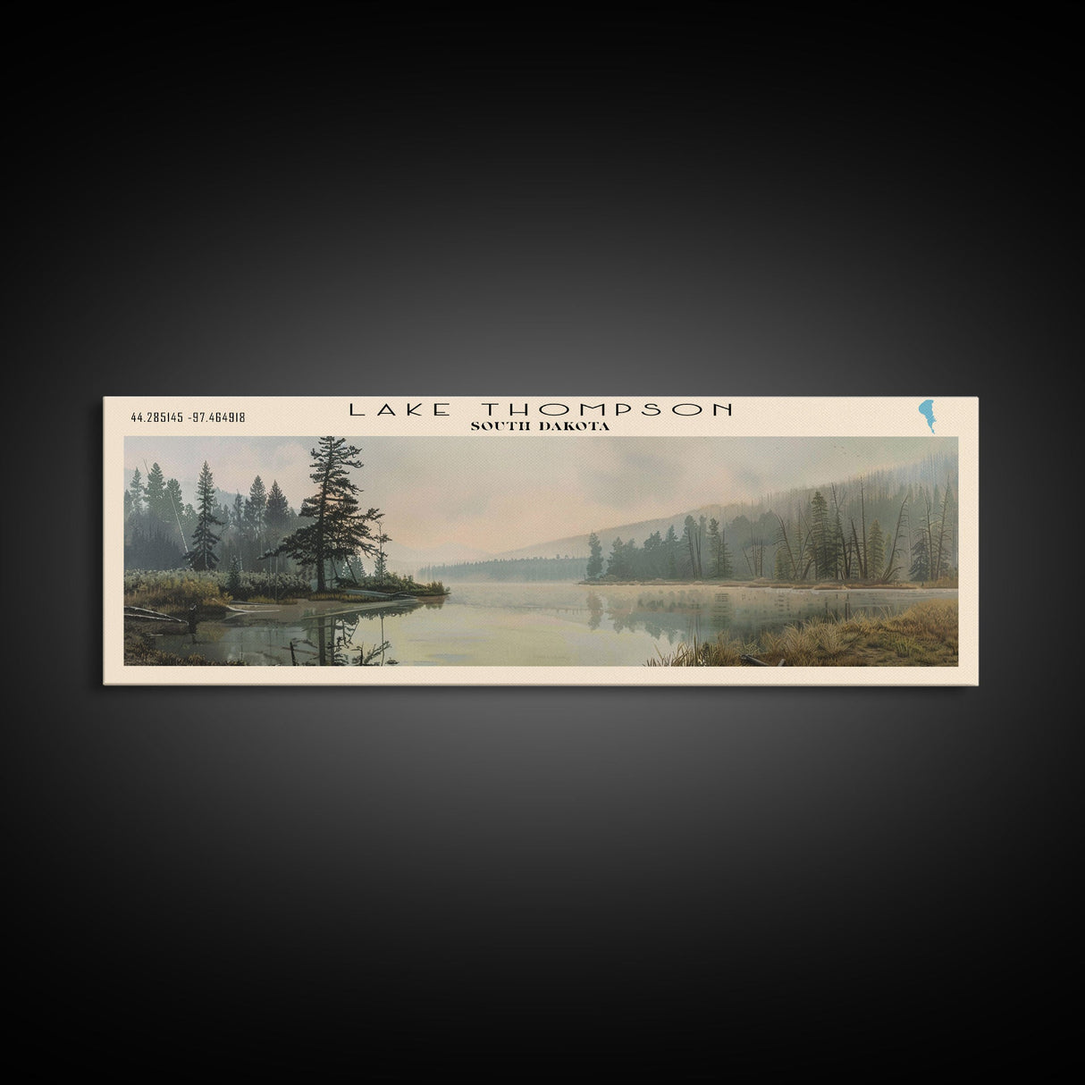 Lake Thompson South Dakota Framed Canvas Print, Lake House Decor, Panoramic Wall Art, Travel Poster, Serene Landscape Painting, Living Room Decor