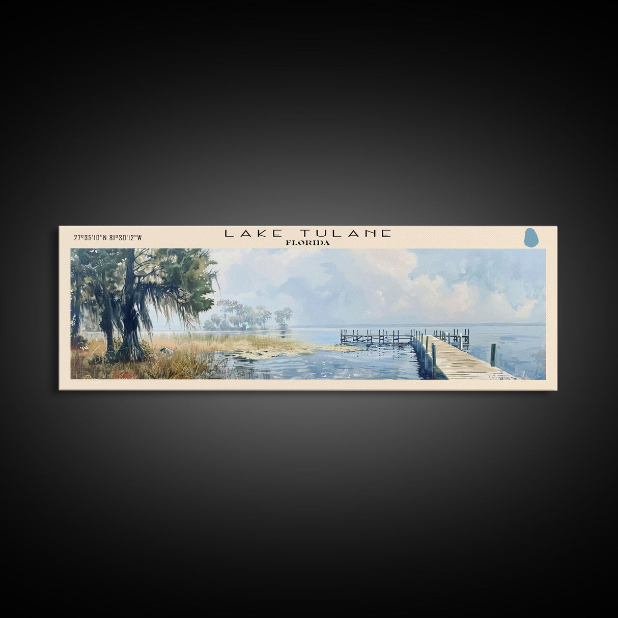 Lake Tulane Florida Framed Canvas Print, Lake House Decor, Panoramic Wall Art, Travel Poster, Landscape Painting, Bedroom Decor