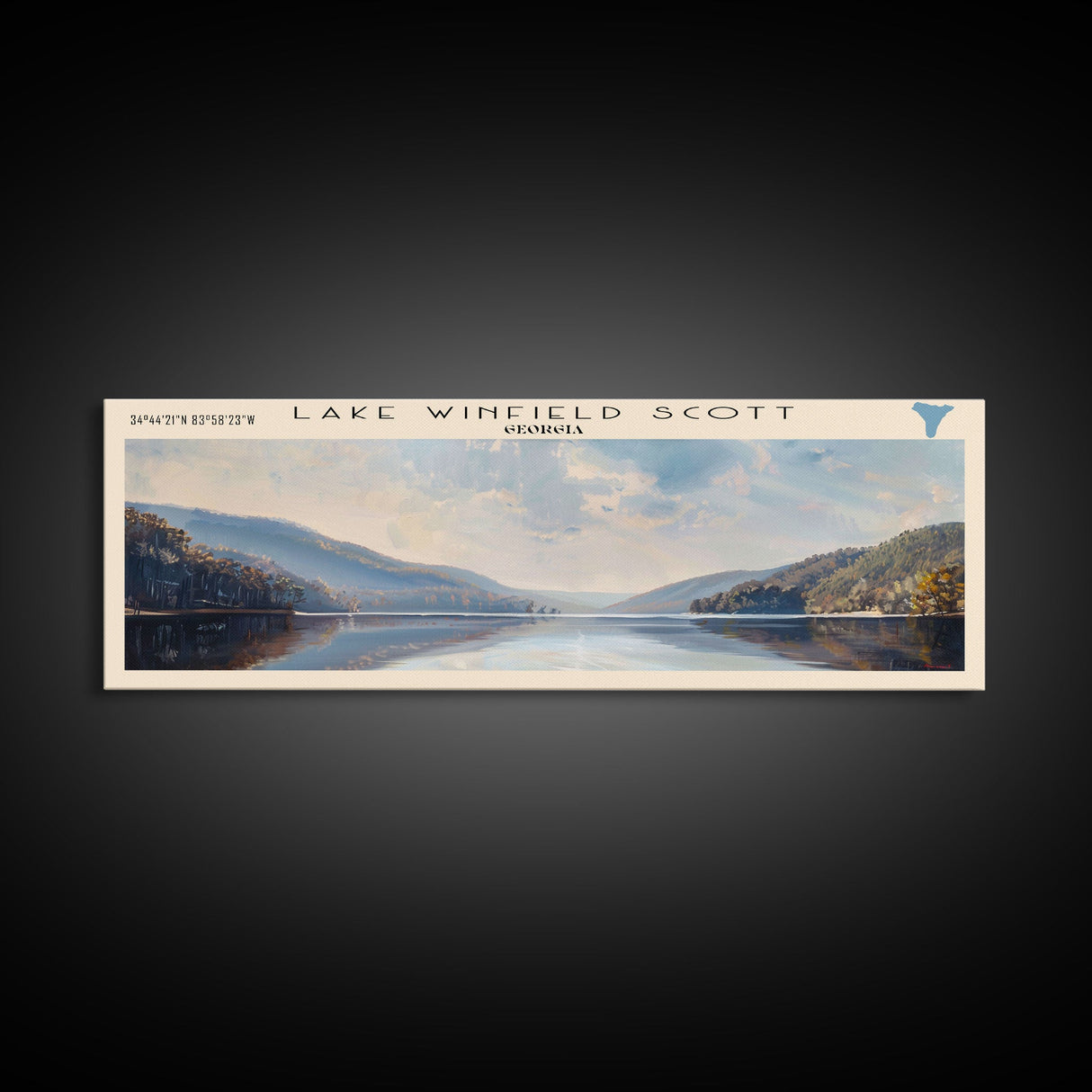 Lake Winfield Scott Georgia Framed Canvas Print, Lake House Decor, Panoramic Wall Art, Travel Poster, Scenic Landscape Painting, Rustic Art