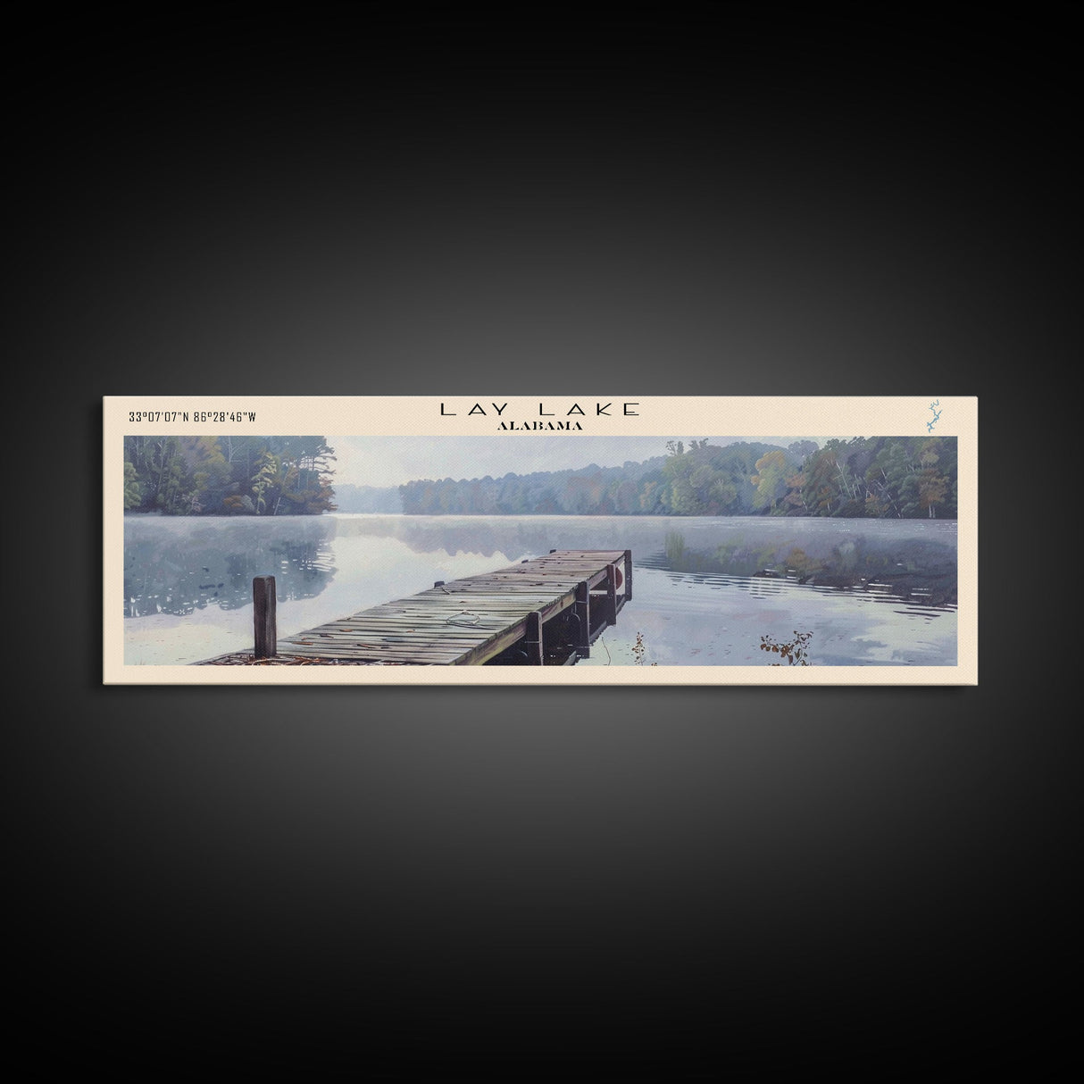 Lay Lake Alabama Framed Canvas Print, Lake House Decor, Panoramic Wall Art, Travel Poster, Beautiful Landscape Painting, Modern Art