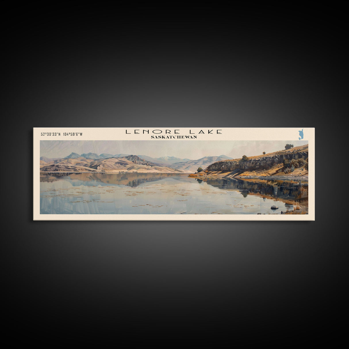 Lenore Lake Framed Canvas Print, Lake House Decor, Panoramic Wall Art, Travel Poster, Landscape Painting, Bedroom Decor