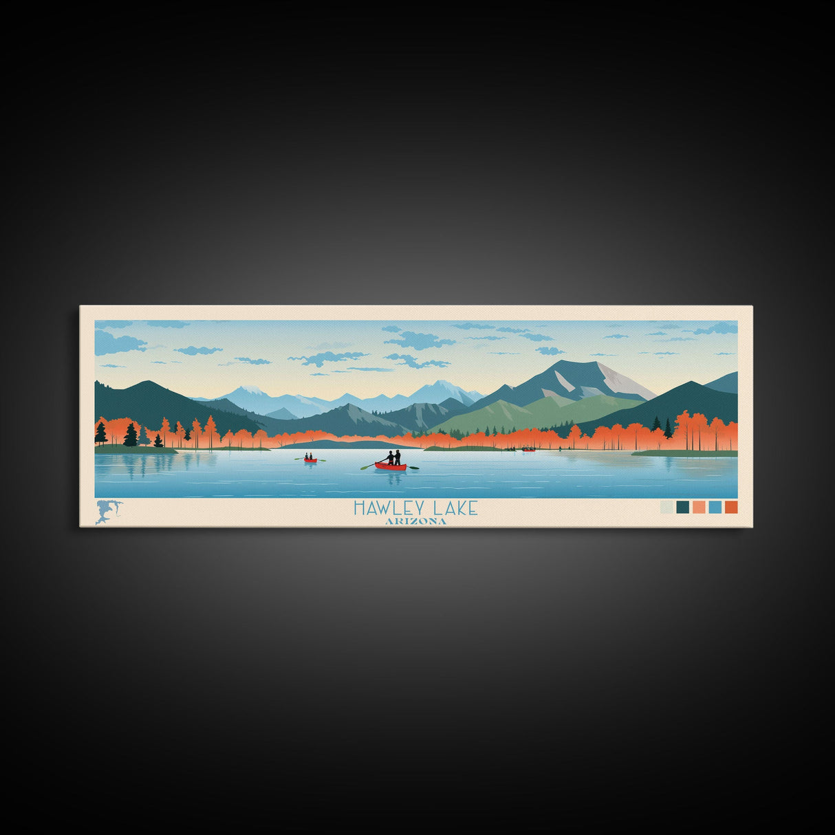 Hawley Lake Arizona Framed Canvas Print, Panoramic Art, Midcentury Modern, Pop Art, Bedroom Decor, Travel Poster, Artistic Decor, Home Decor