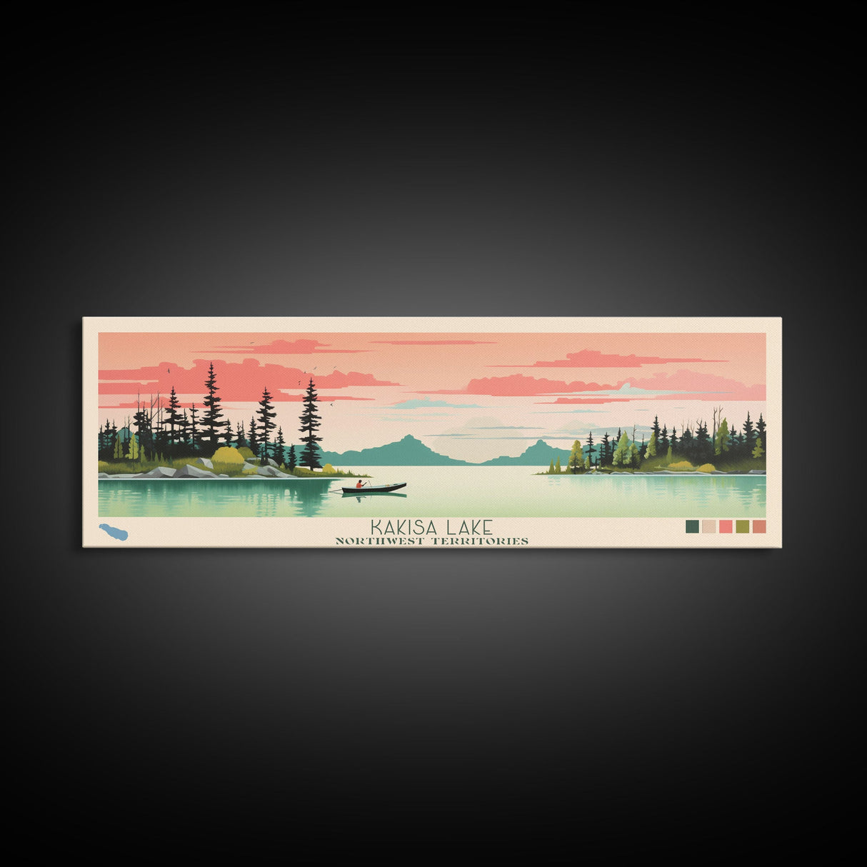 Kakisa Lake Northwest Territories Framed Canvas Print, Panoramic Art, Midcentury Modern, Pop Art, Living Room Decor, Travel Poster, Lake House Decor