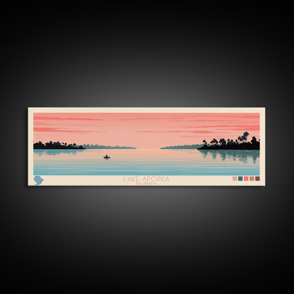 Lake Apopka Florida Framed Canvas Print, Panoramic Art, Midcentury Modern, Pop Art, Living Room Wall Art, Travel Poster, Lake House Decor