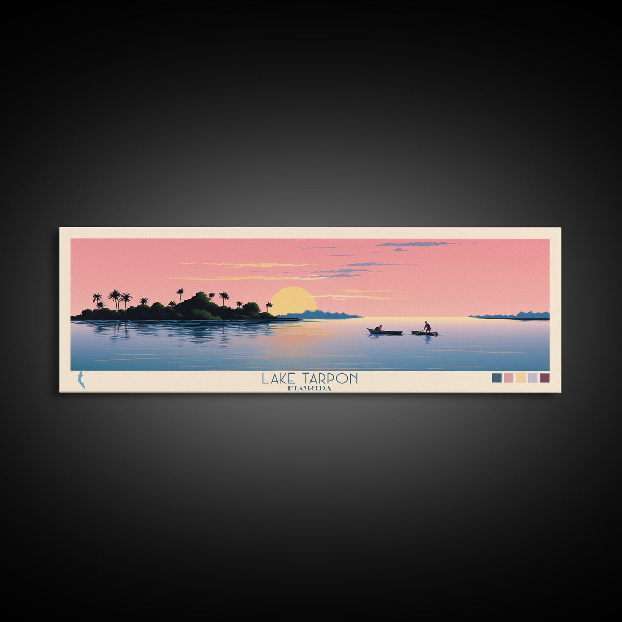 Lake Tarpon Florida Framed Canvas Print, Panoramic Wall Art, Midcentury Modern, Pop Art, Living Room Decor, Travel Poster, Lake House Art