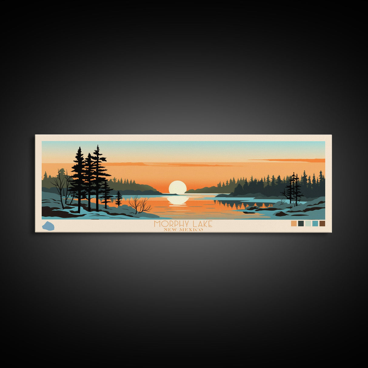 Morphy Lake, New Mexico Framed Canvas Print, Panoramic Wall Art, Midcentury Modern, Pop Art, Home Decor, Travel Poster, Bedroom Art