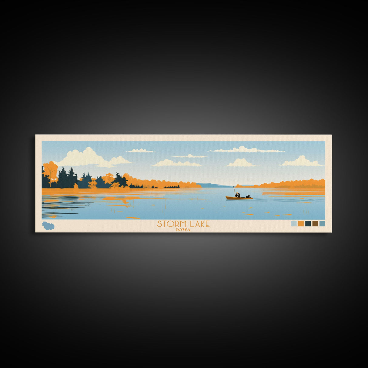 Storm Lake, Iowa Framed Canvas Print, Lake House Decor, Midcentury Modern Art, Pop Art, Travel Poster, Bedroom Wall Art