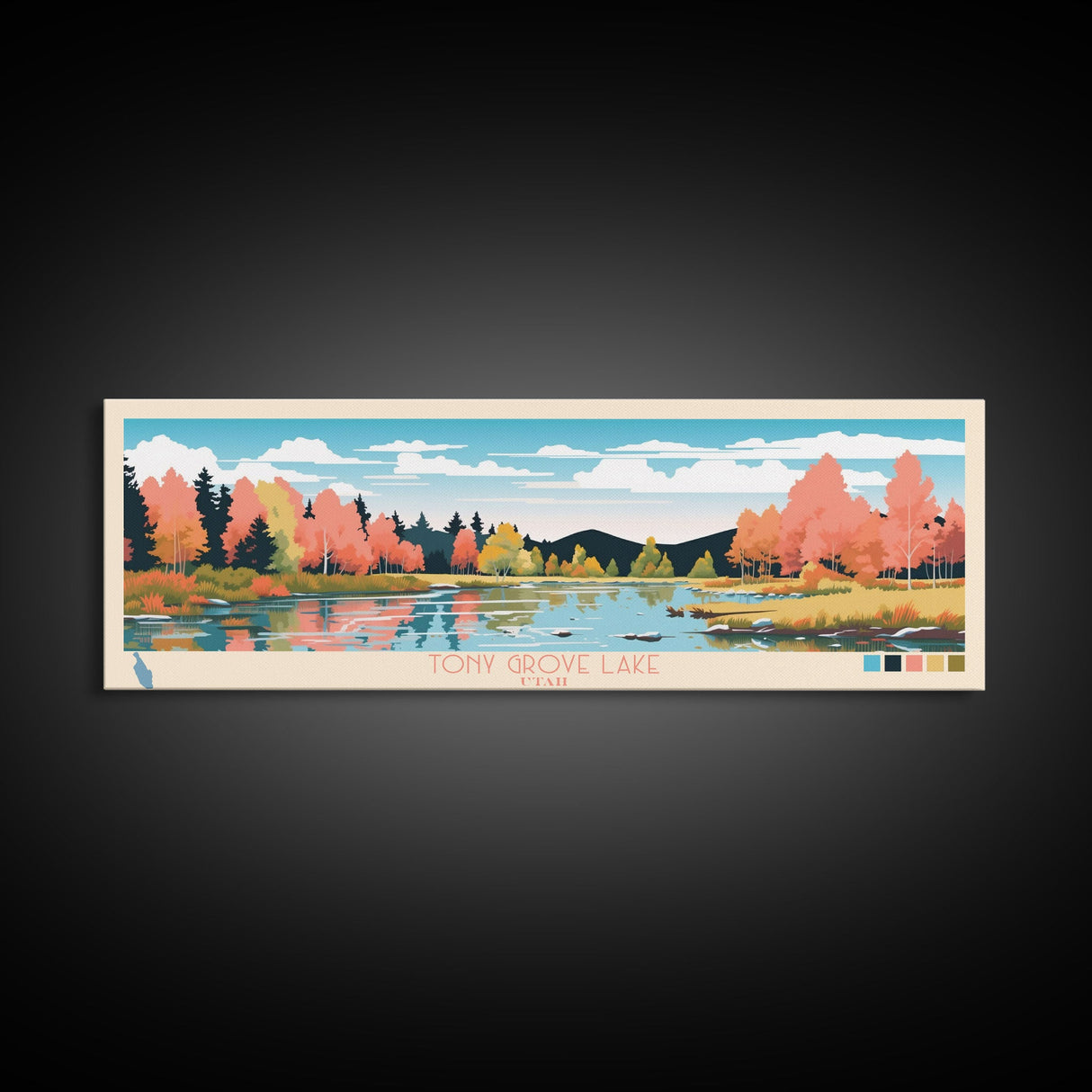 Tony Grove Lake, Utah Framed Canvas Print, Lake House Decor, Midcentury Modern Art, Pop Art, Travel Poster, Living Room Wall Art