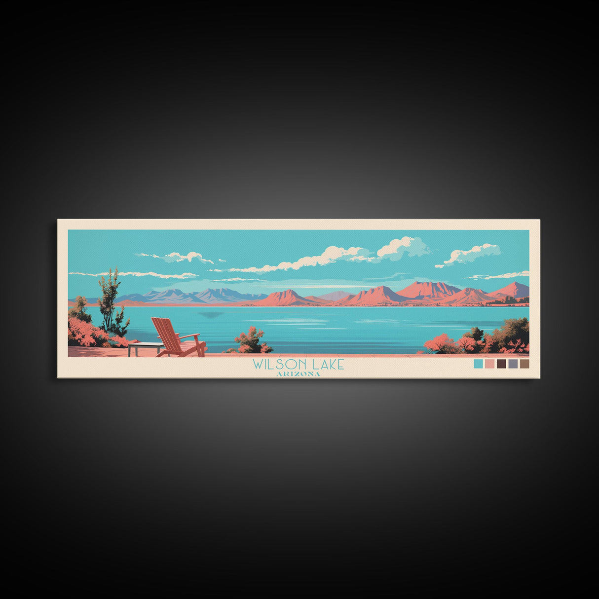Wilson Lake, Arizona Framed Canvas Print, Panoramic Lake House Art, Midcentury Modern Decor, Pop Art, Travel Poster, Wall Art