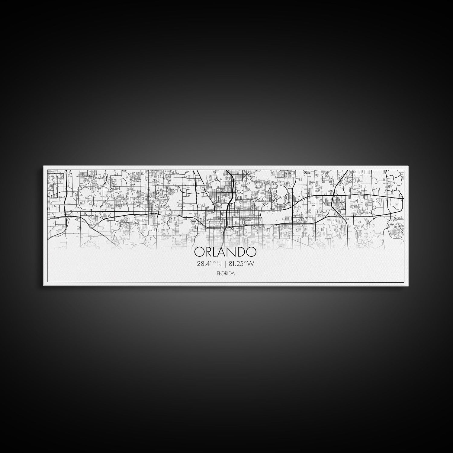 Panoramic Orlando City Map, Florida Art, Map Print, Minimalist Wall Art, Canvas Art, Housewarming Gift, Street Map Art, Closing Gift