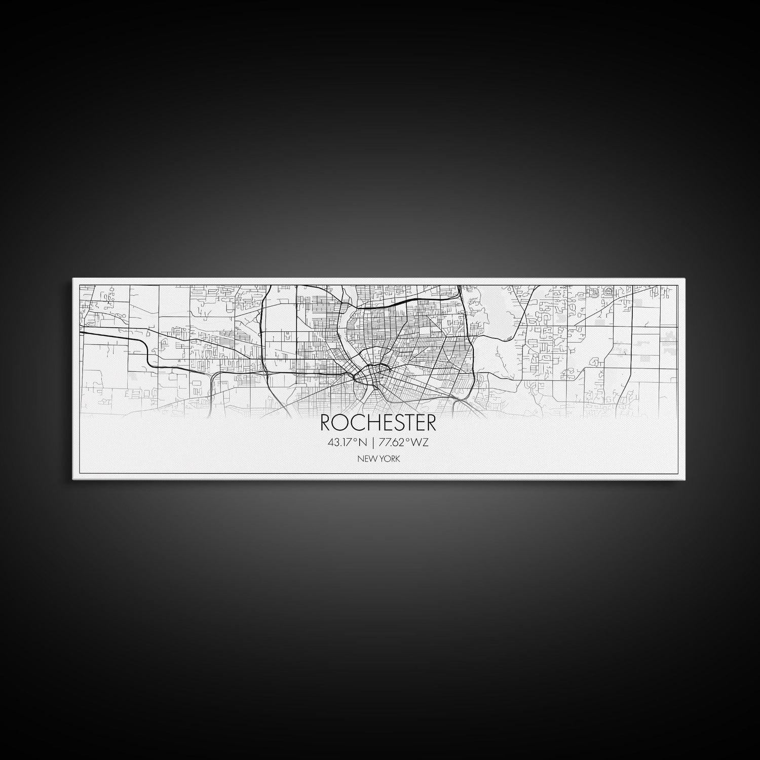 Panoramic Rochester City Map, New York Art, Map Print, Minimalist Wall Art, Canvas Art, Housewarming Gift, Street Map Art, Closing Gift