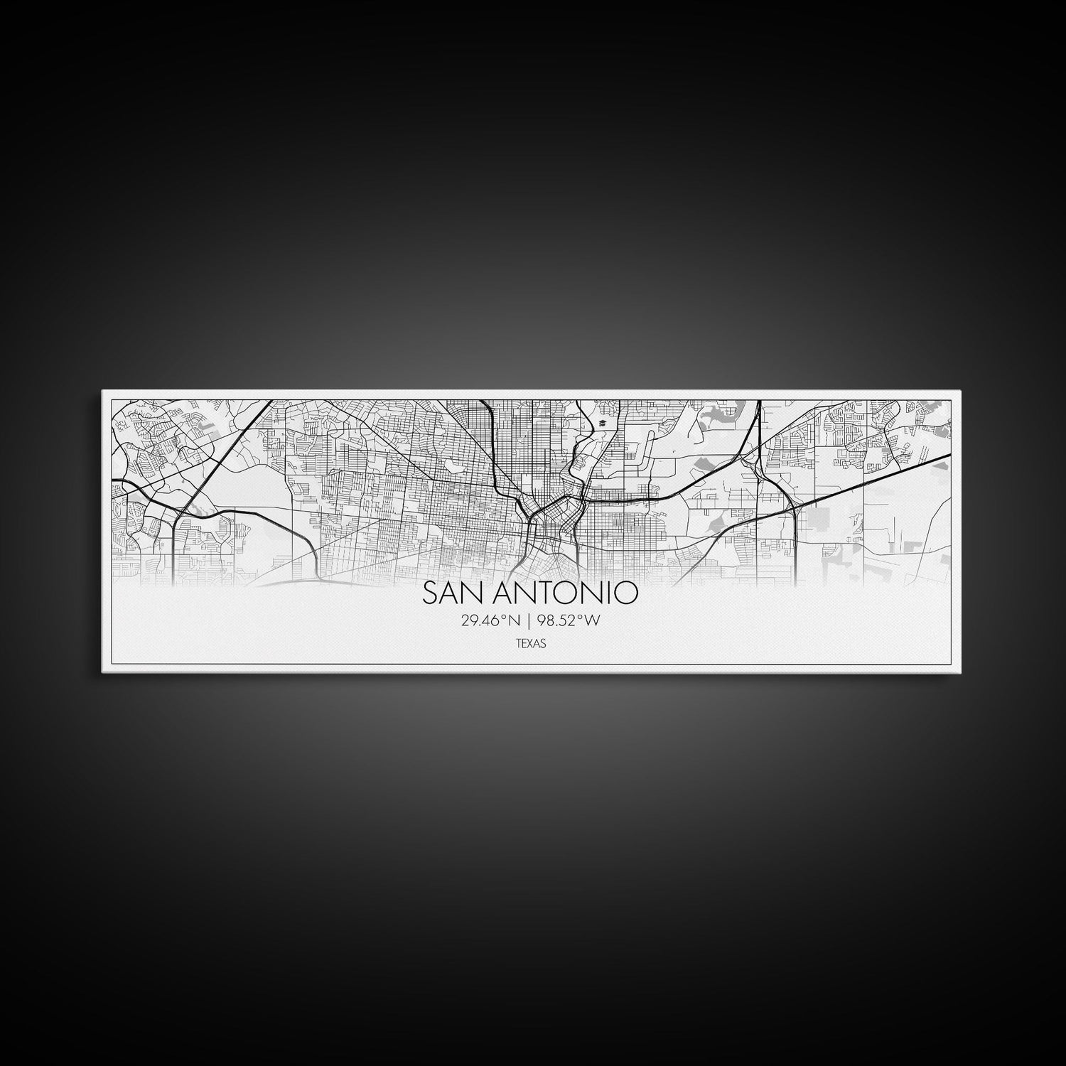 Panoramic San Antonio City Map, Texas Art, Map Print, Minimalist Wall Art, Canvas Art, Housewarming Gift, Street Map Art, Closing Gift