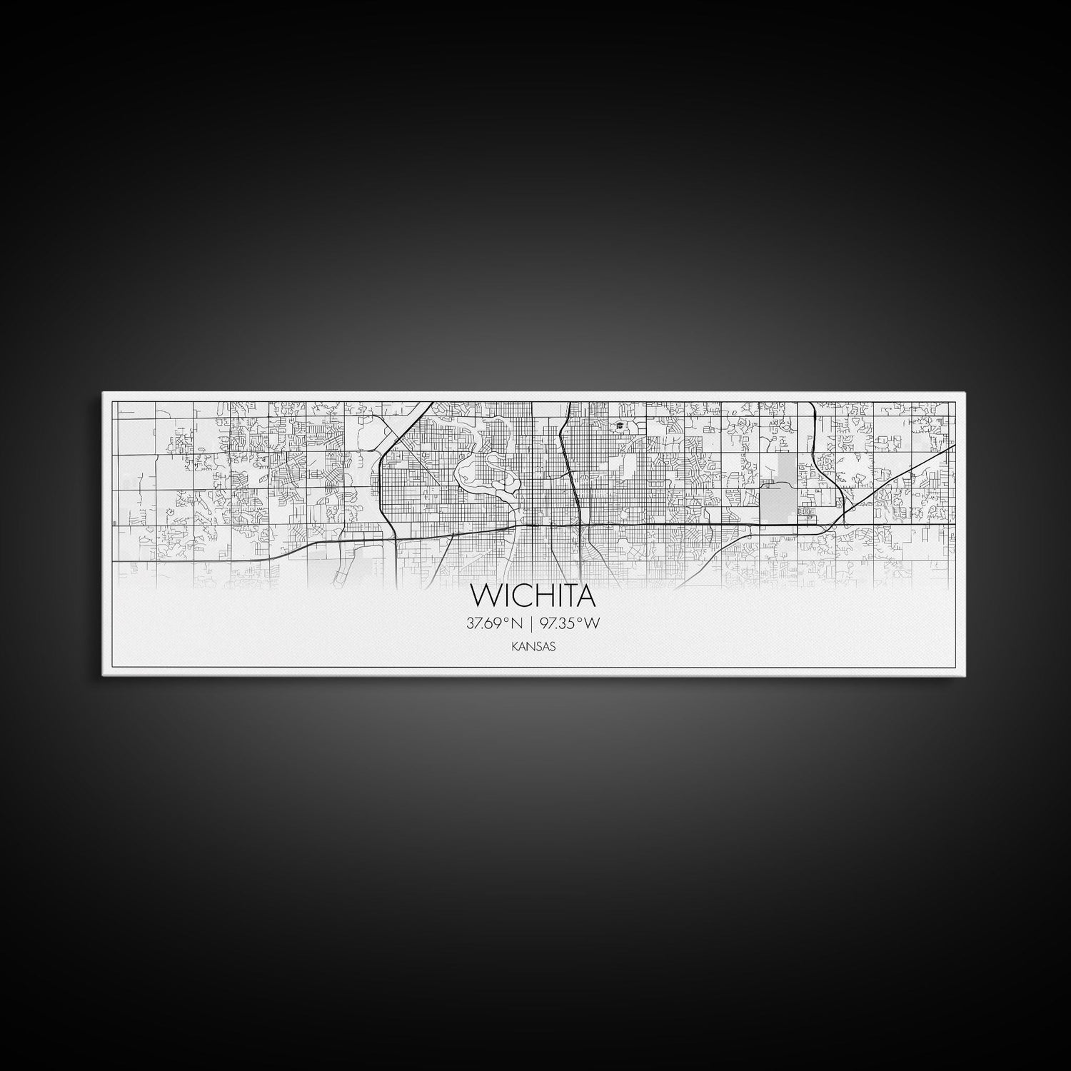 Panoramic Wichita City Map, Kansas Art, Map Print, Minimalist Wall Art, Canvas Art, Housewarming Gift, Street Map Art, Closing Gift