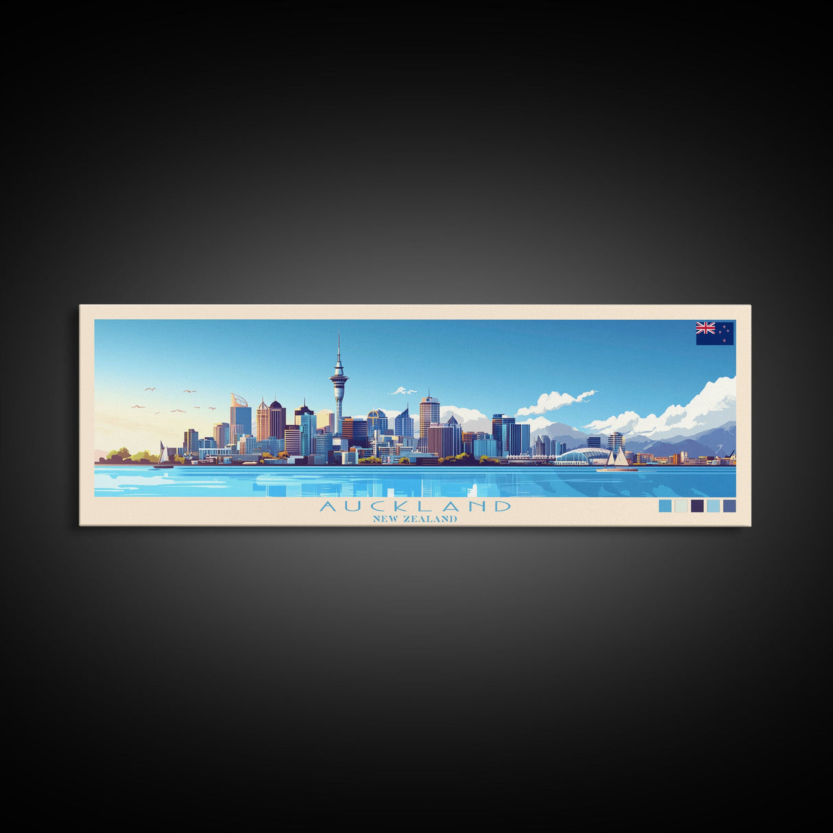 Auckland, New Zealand Panoramic Travel Poster Canvas Print, Auckland, New Zealand Painting, New Zealand Art, Auckland Travel Art, Guest Room Painting