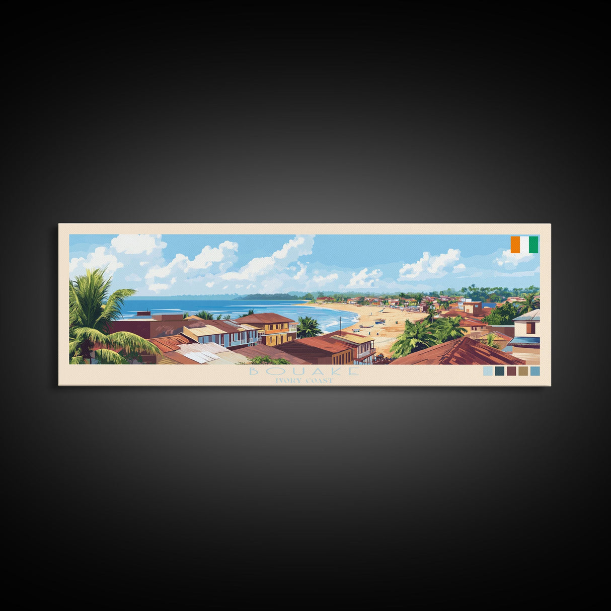 Bouake, Ivory Coast Panoramic Travel Poster Canvas Print, Bouake, Ivory Coast Painting, Ivory Coast Art, Bouake Panoramic Travel Art, Travel Painting