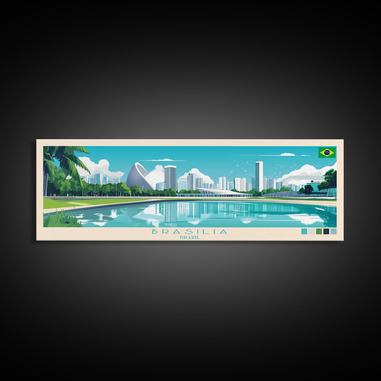 Brasilia, Brazil Panoramic Travel Poster Canvas Print, Brasilia, Brazil Painting, Brazil Art, Brasilia Panoramic Travel Art, Travel Painting