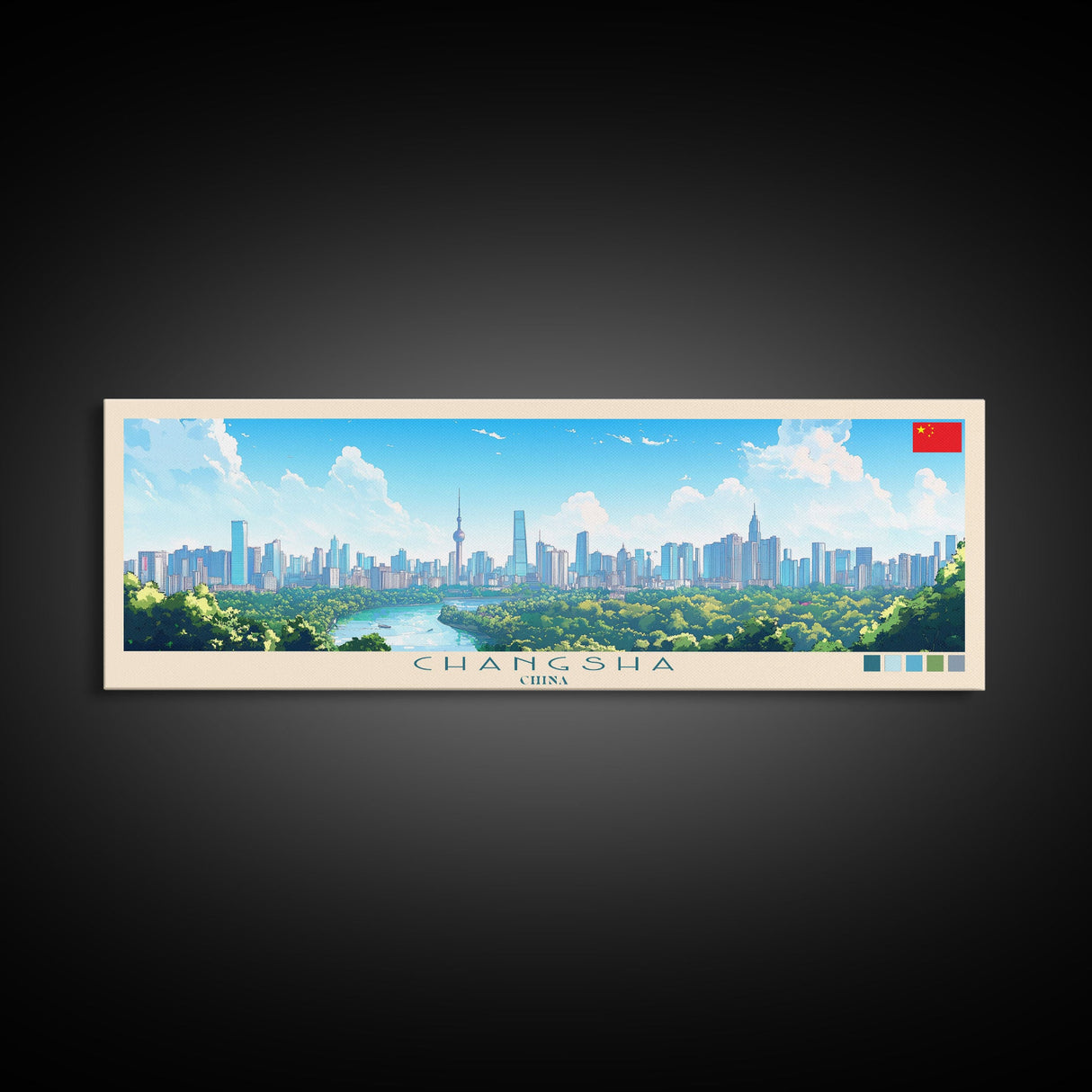 Changsha, China Panoramic Travel Poster Canvas Print, Changsha, China Painting, China Art, Changsha Travel Art, Living Room Painting