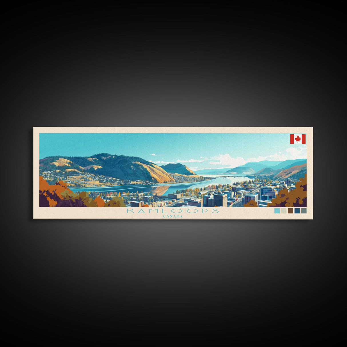 Kamloops, Canada Panoramic Travel Poster Canvas Print, Kamloops, Canada Painting, Canada Art, Kamloops Travel Art, Guest Room Painting