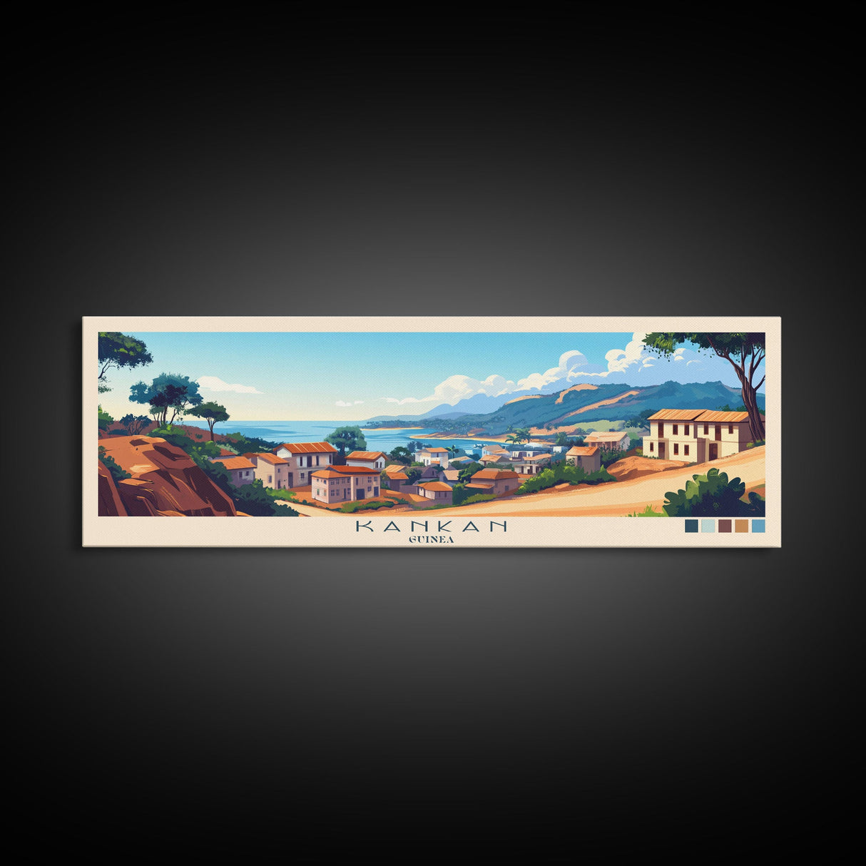 Kankan, Guinea Panoramic Travel Poster Canvas Print, Kankan, Guinea Painting, Guinea Art, Kankan Panoramic Travel Art, Travel Painting