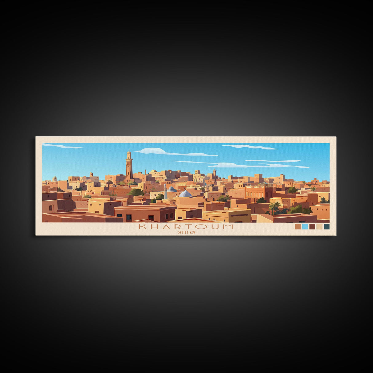 Khartoum, Sudan Travel Poster Panoramic Canvas Print, Khartoum, Sudan Painting, Sudan Art, Khartoum Travel Art, Guest Room Painting