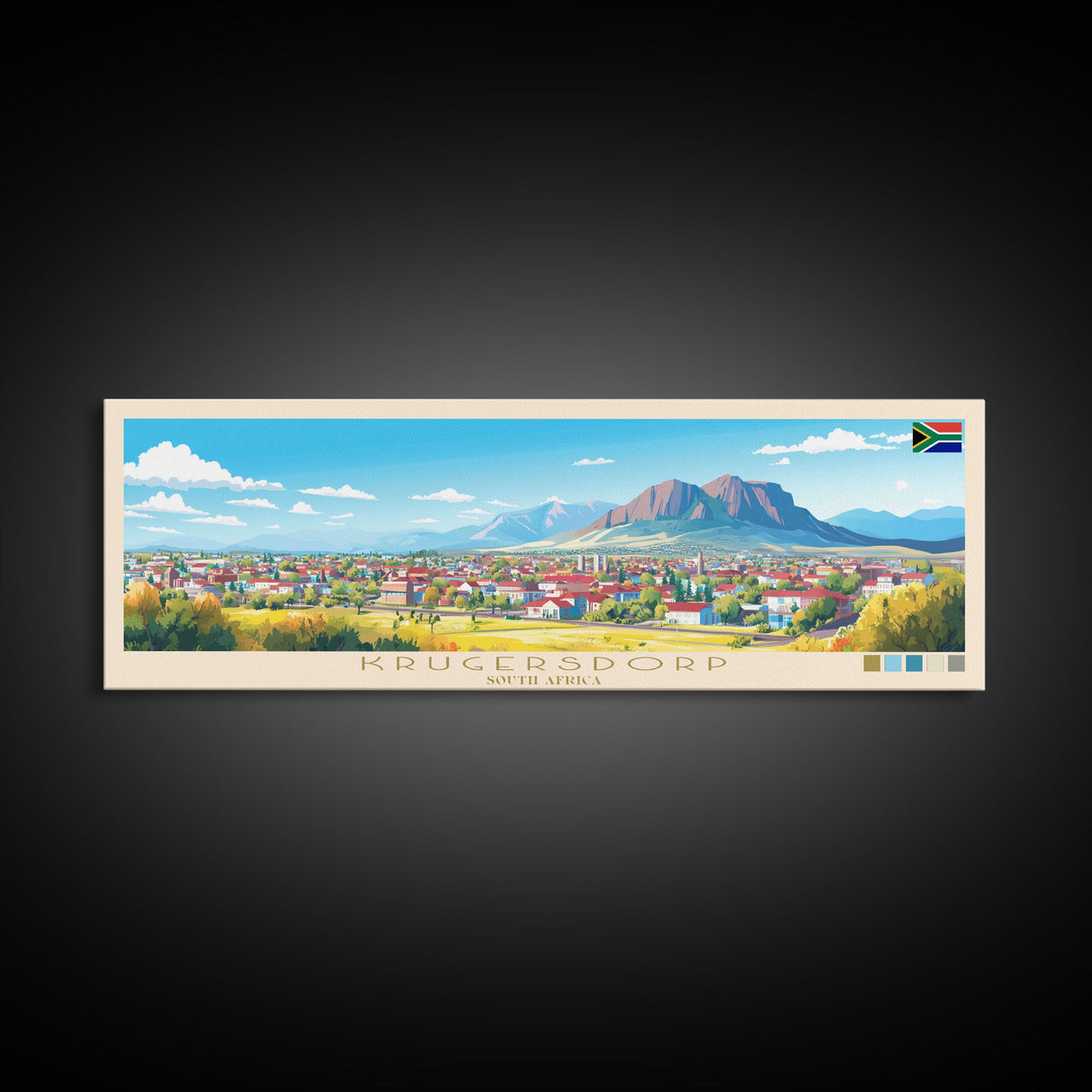 Krugersdorp, South Africa Panoramic Travel Poster Canvas Print, Krugersdorp, South Africa Painting, South Africa Art, Krugersdorp Panoramic Travel Art, Travel Painting