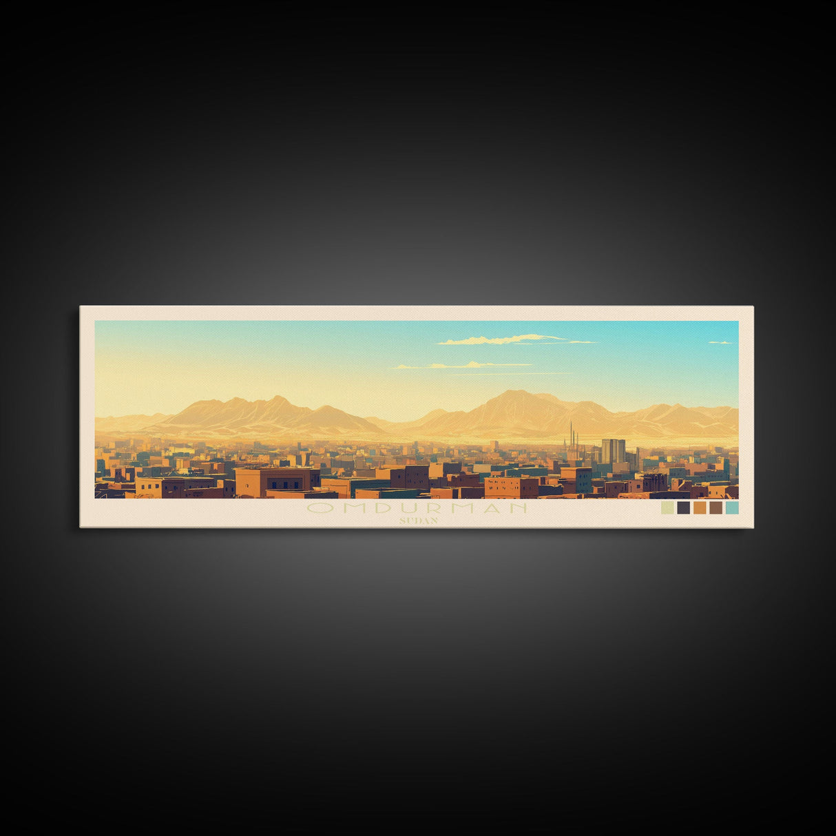 Omdurman, Sudan Panoramic Travel Poster Canvas Print, Omdurman, Sudan Painting, Sudan Art, Omdurman Travel Art, Guest Room Painting