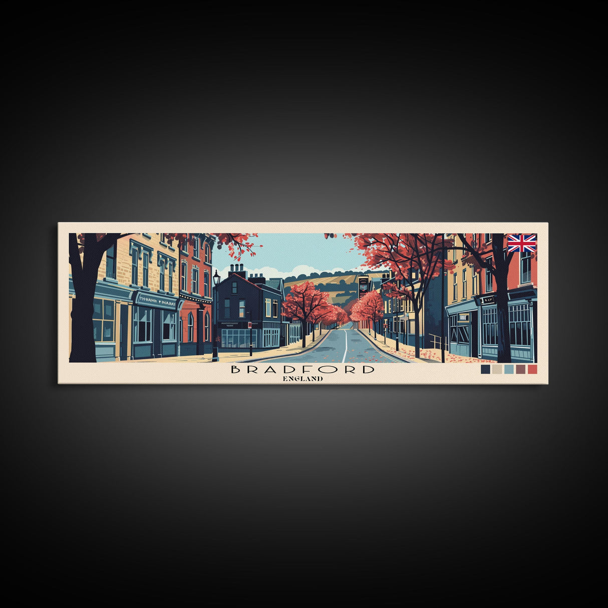 Bradford, England Panoramic Canvas Print, Bradford, England Painting, England Art, Bradford Travel Poster, Travel Art, Vacation Gift