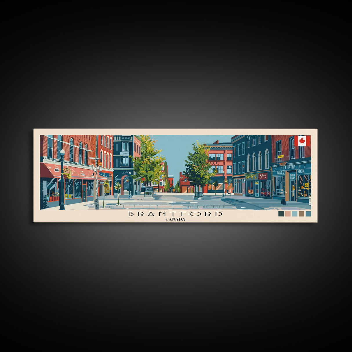 Brantford, Canada Panoramic Canvas Print, Brantford, Canada Painting, Canada Art, Brantford Travel Poster, Travel Art, Living Room Painting